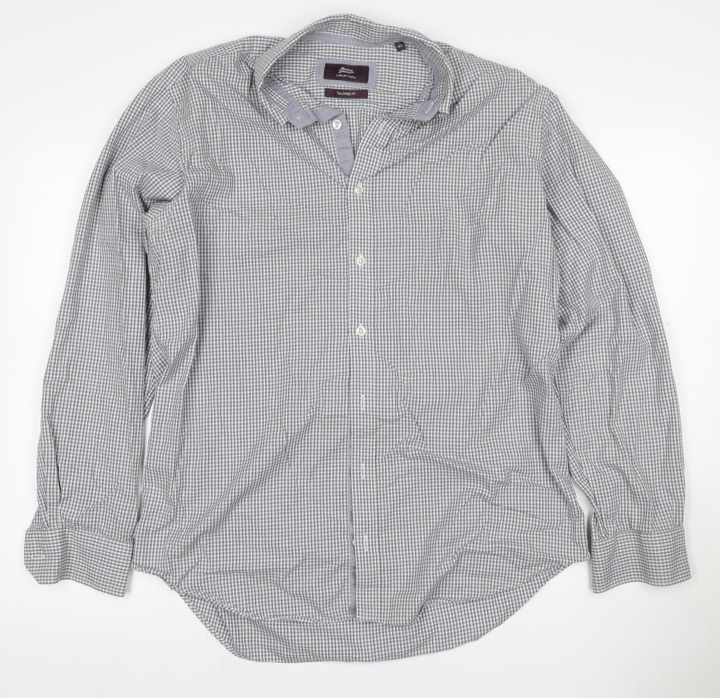 Marks & Spencer Men Multicolour Check 16.5 Slim Twill Shirt