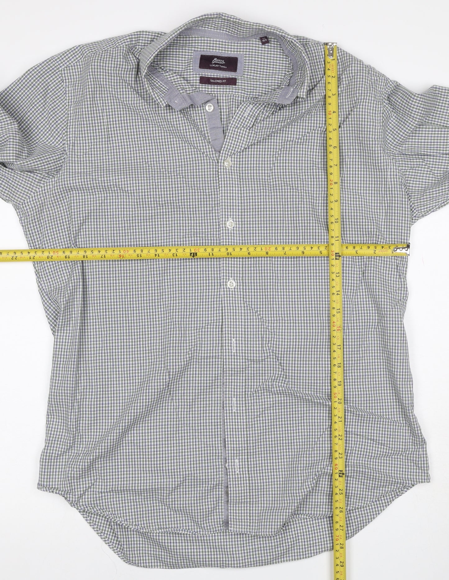 Marks & Spencer Men Multicolour Check 16.5 Slim Twill Shirt
