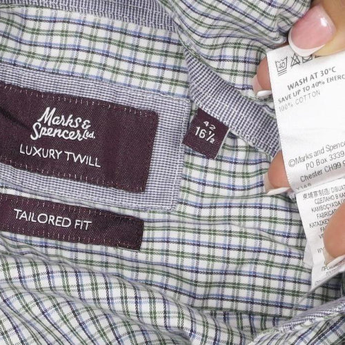 Marks & Spencer Men Multicolour Check 16.5 Slim Twill Shirt