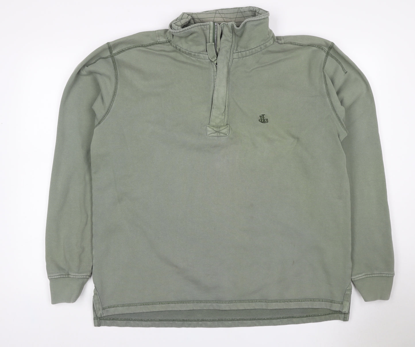 Lazy Jacks Men Green L 1/4 Zip High Neck Logo Sweatshirt