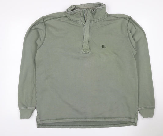 Lazy Jacks Men Green L 1/4 Zip High Neck Logo Sweatshirt