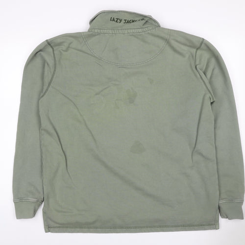 Lazy Jacks Men Green L 1/4 Zip High Neck Logo Sweatshirt
