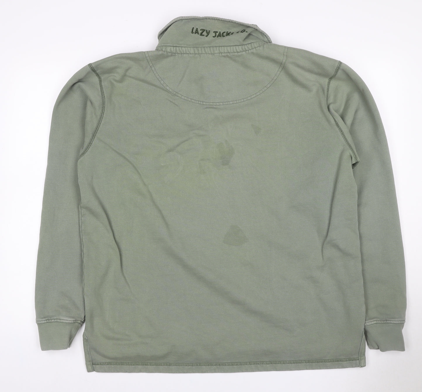 Lazy Jacks Men Green L 1/4 Zip High Neck Logo Sweatshirt