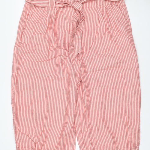 M&S Women’s Pink Stripe Size 18 Cropped Wide Leg Tie Trousers