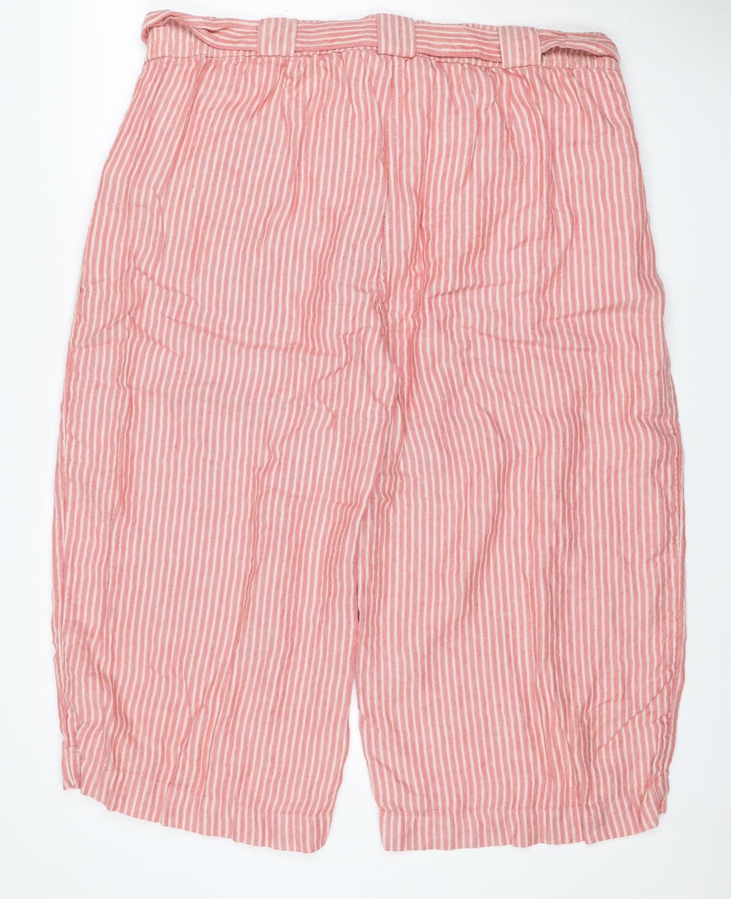 M&S Women’s Pink Stripe Size 18 Cropped Wide Leg Tie Trousers
