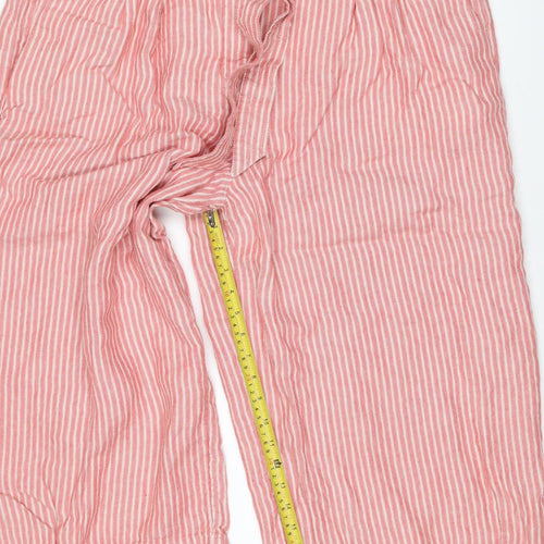 M&S Women’s Pink Stripe Size 18 Cropped Wide Leg Tie Trousers