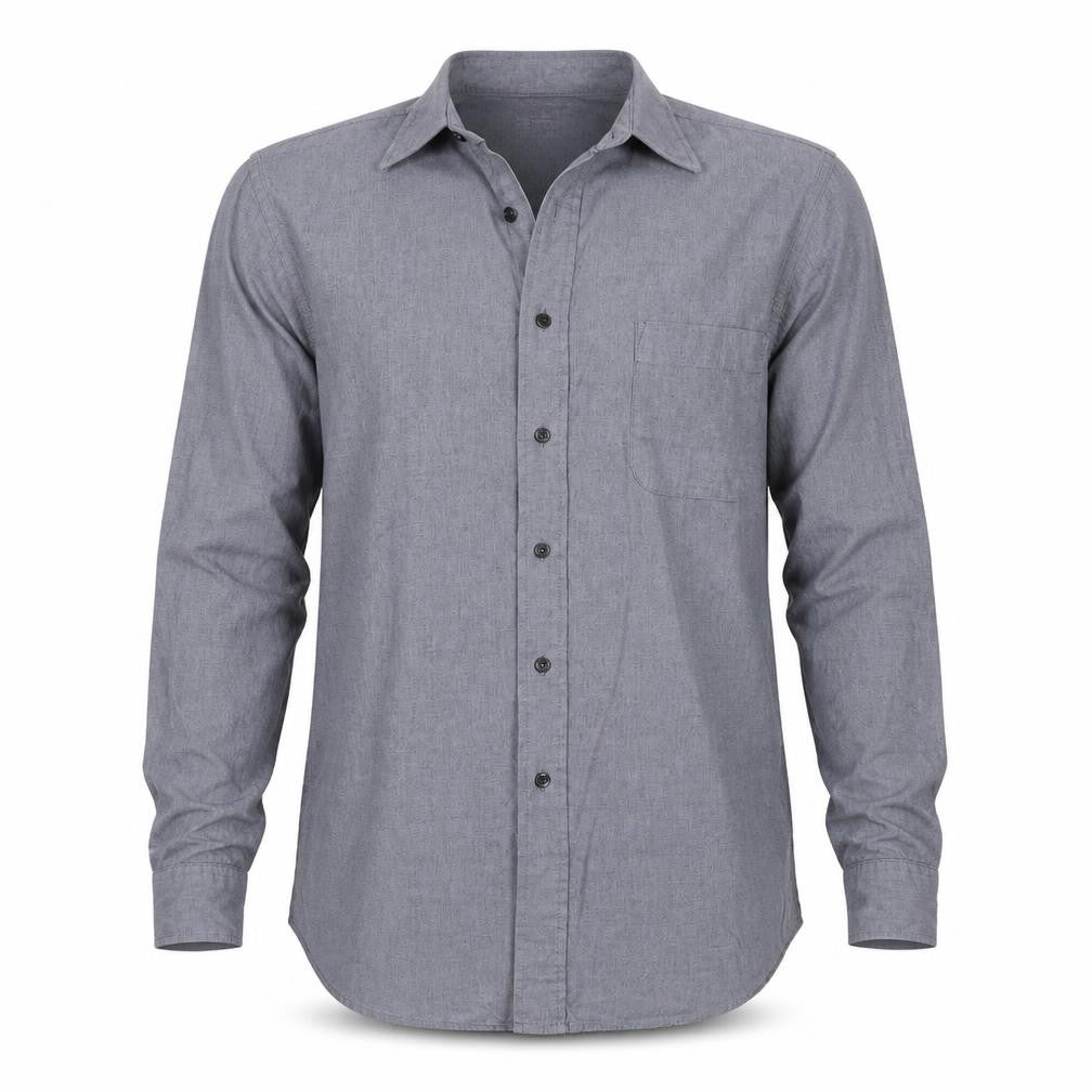 Front view of Van Heusen Men Grey 15.5 Regular Fit Cotton Long Sleeve Button-Up Shirt
