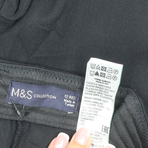 Marks & Spencer Women Black Size 12 Regular Straight Dress Trousers