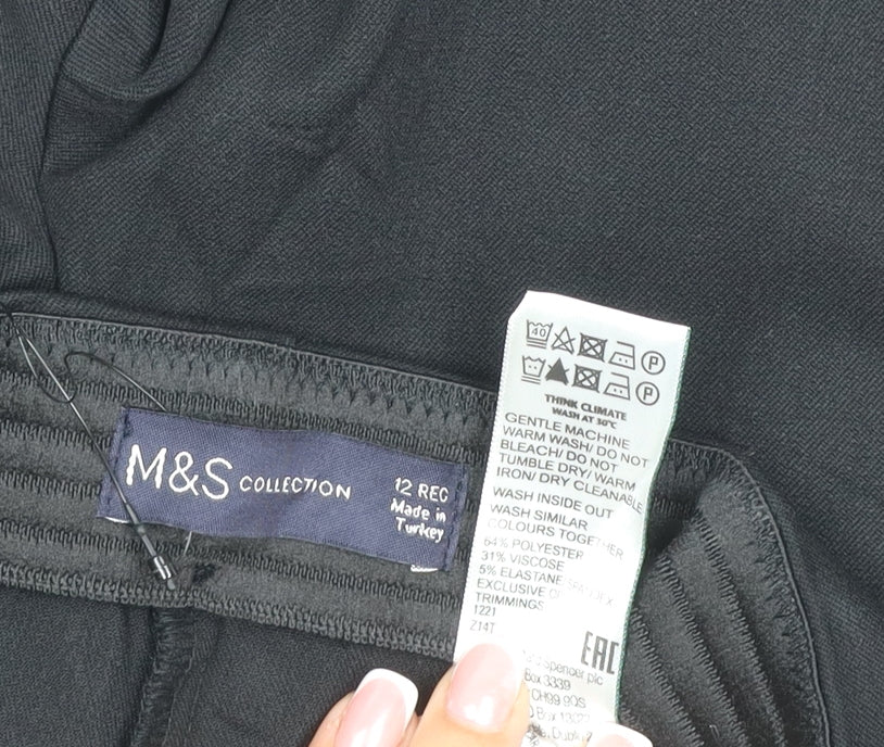 Marks & Spencer Women Black Size 12 Regular Straight Dress Trousers