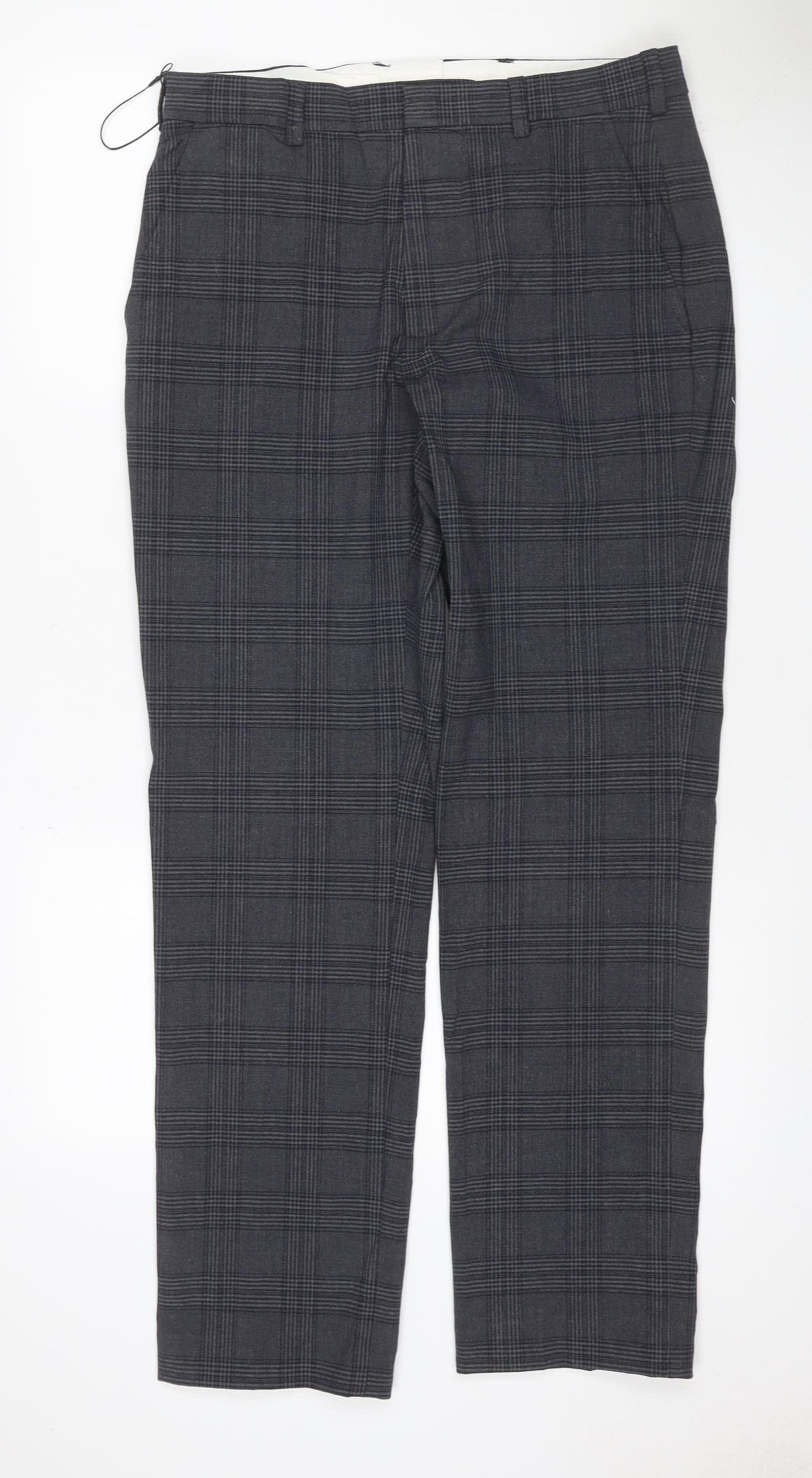 Marks & Spencer Men's Grey Check 32 Regular Dress Trousers
