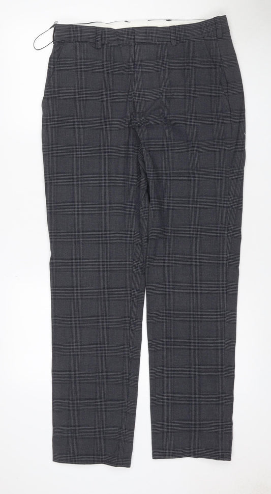 Marks & Spencer Men's Grey Check 32 Regular Dress Trousers
