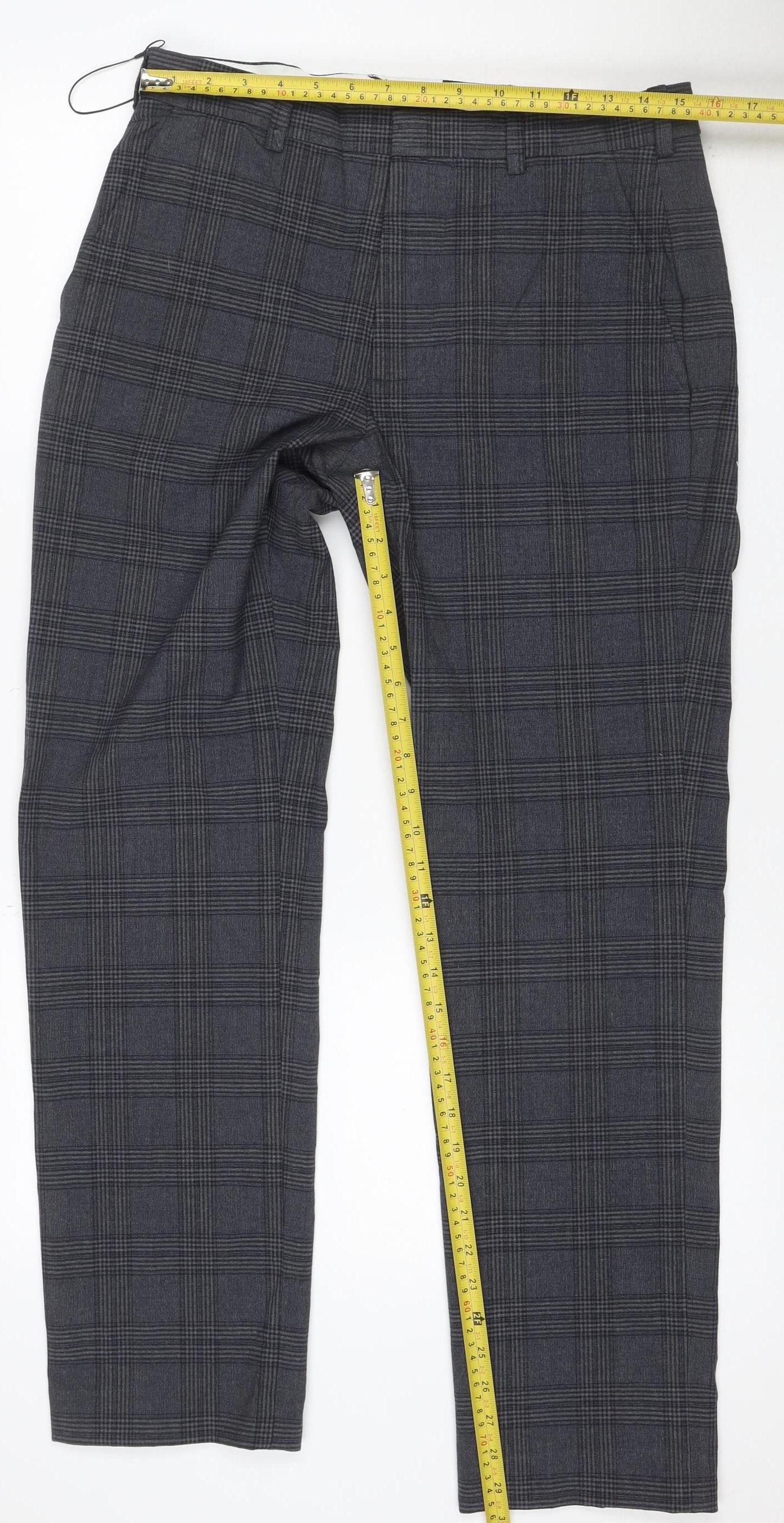 Marks & Spencer Men's Grey Check 32 Regular Dress Trousers