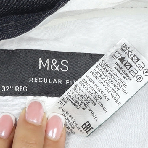 Marks & Spencer Men's Grey Check 32 Regular Dress Trousers