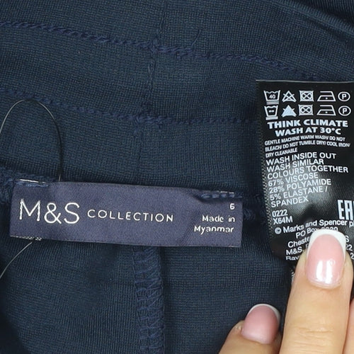Marks & Spencer Women Blue UK 6 Wide-Leg Jogger Trousers Green Stripe