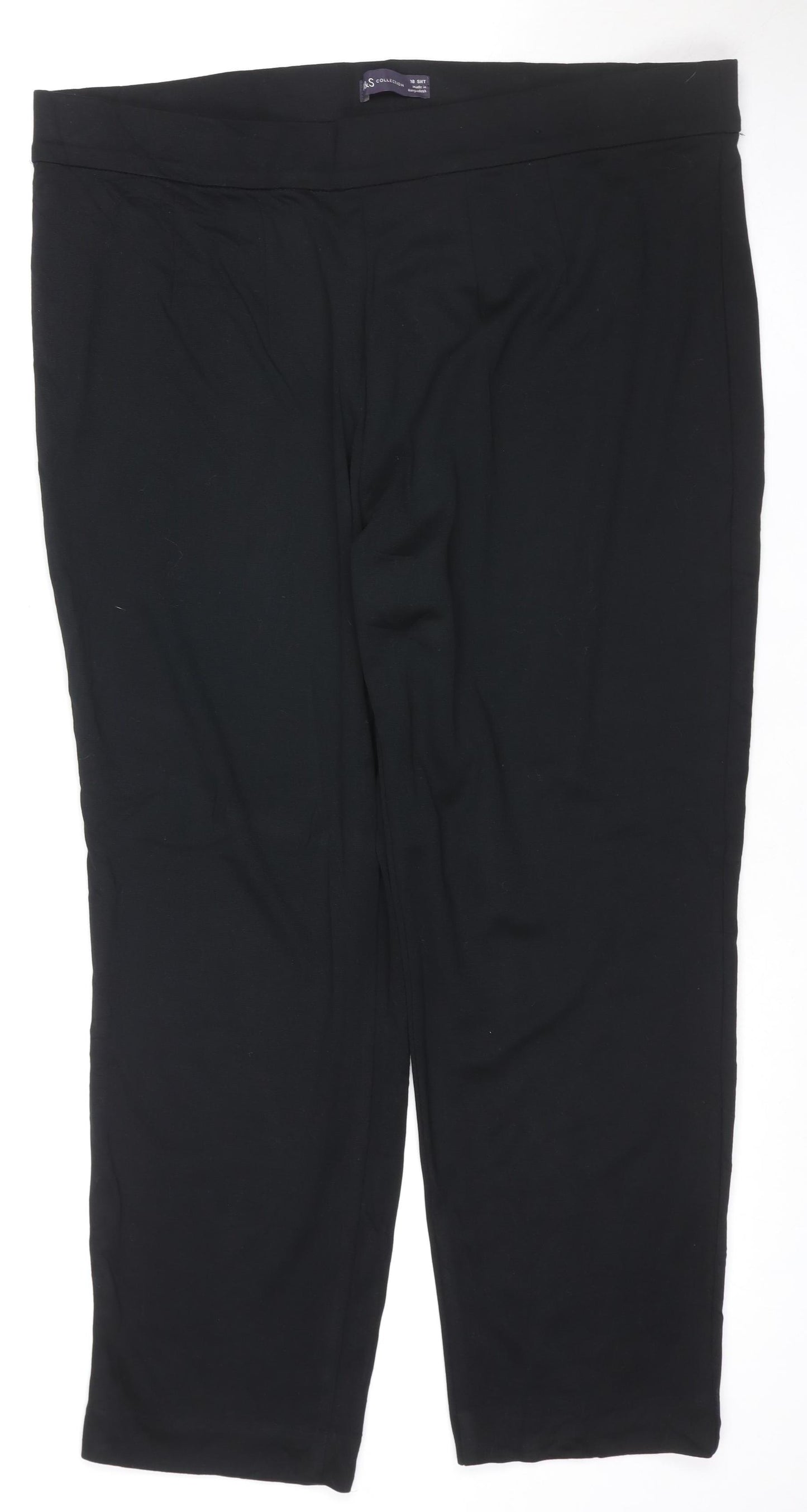 Marks and Spencer Women's Black Size 18 Short Straight Leg Stretch Trousers