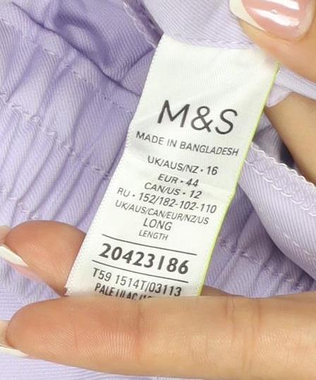 M&S Womens Purple UK 16 Elastic Waist Straight Trousers