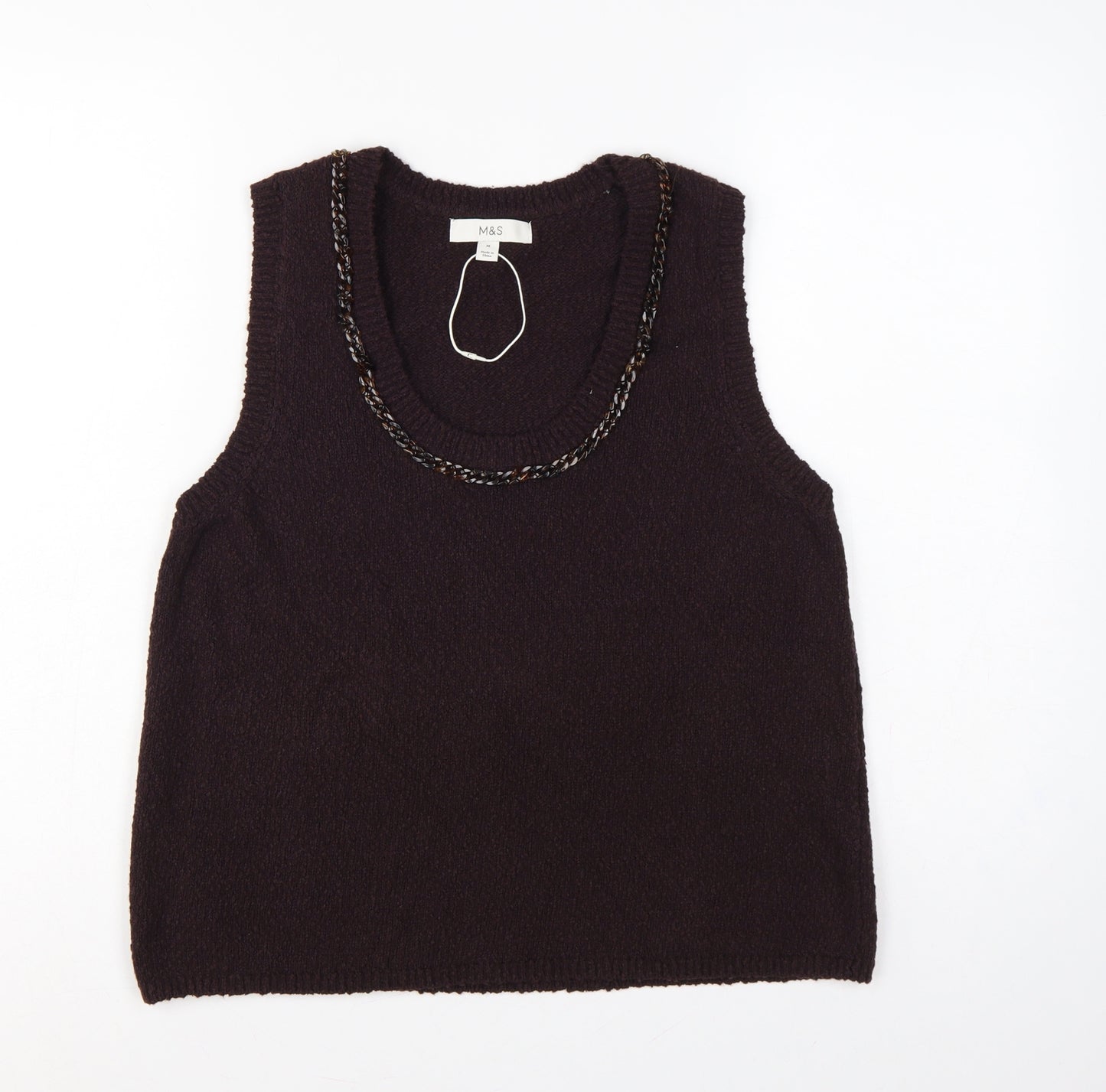 Marks and Spencer Women Brown M Knit Scoop Neck Chain Trim Tank Top