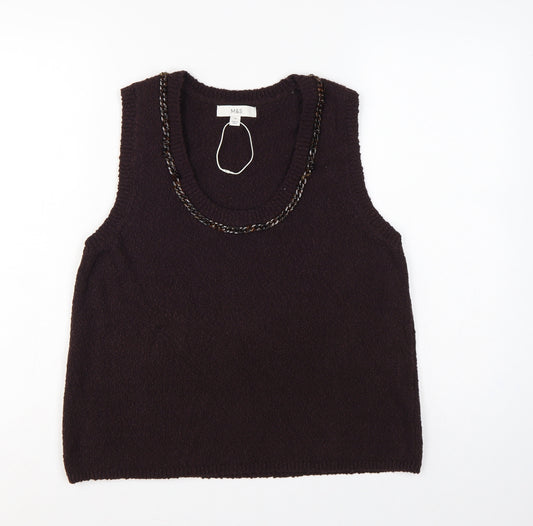 Marks and Spencer Women Brown M Knit Scoop Neck Chain Trim Tank Top