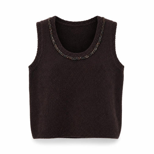 Marks and Spencer Women Brown M Knit Scoop Neck Chain Trim Tank Top