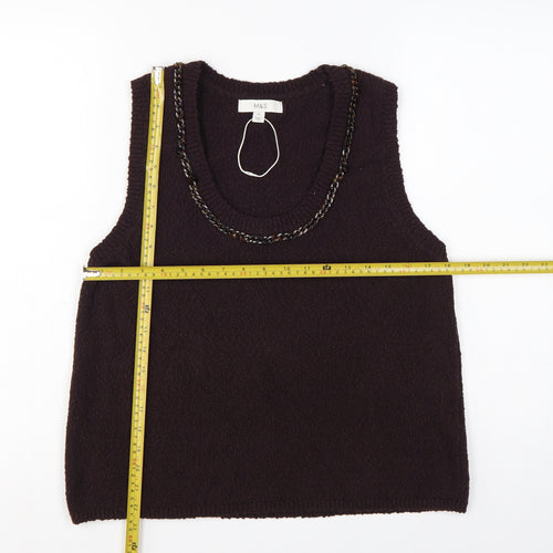 Marks and Spencer Women Brown M Knit Scoop Neck Chain Trim Tank Top