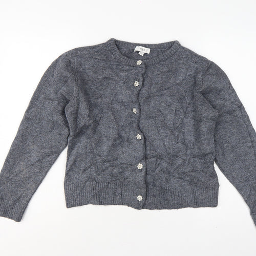 M&S Women Grey M Knit Crew Neck Jewel Button Cardigan