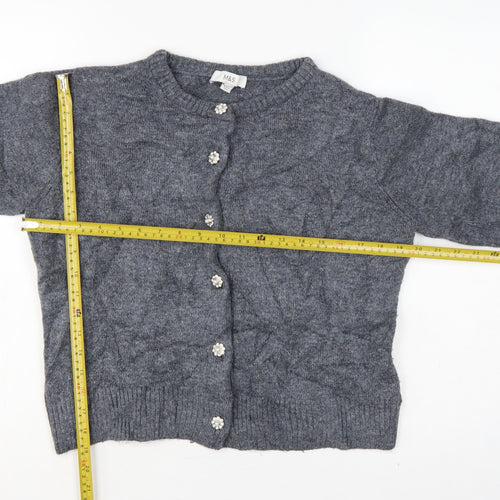 M&S Women Grey M Knit Crew Neck Jewel Button Cardigan