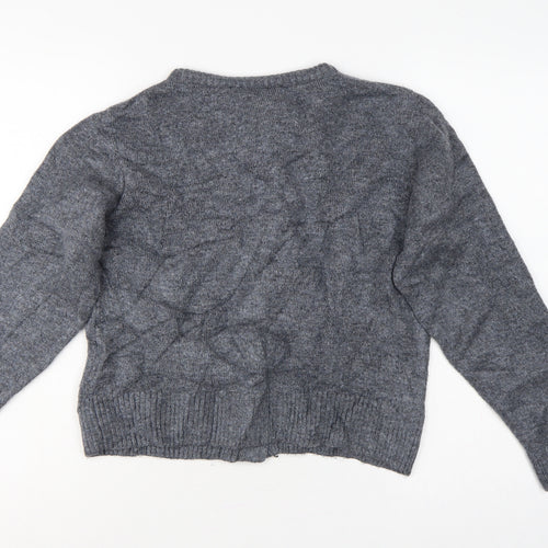 M&S Women Grey M Knit Crew Neck Jewel Button Cardigan