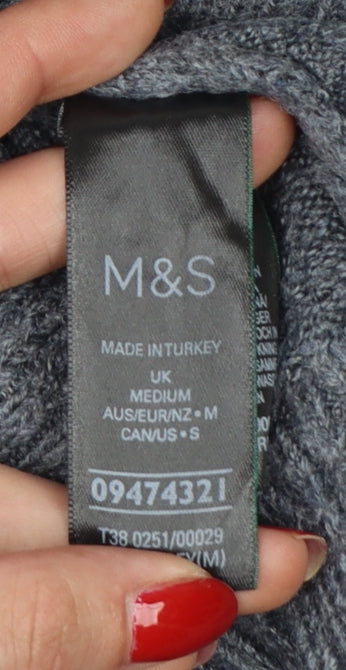M&S Women Grey M Knit Crew Neck Jewel Button Cardigan
