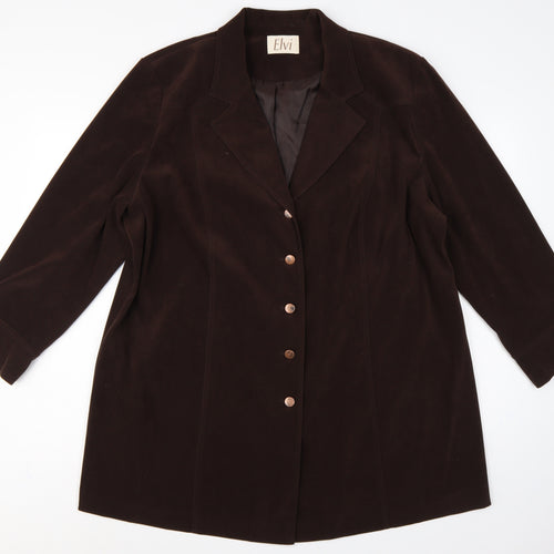Elvi Women Brown UK 24 Long Stretch Button Lined Blazer Coat