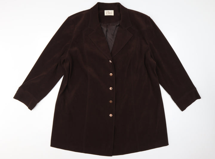 Elvi Women Brown UK 24 Long Stretch Button Lined Blazer Coat