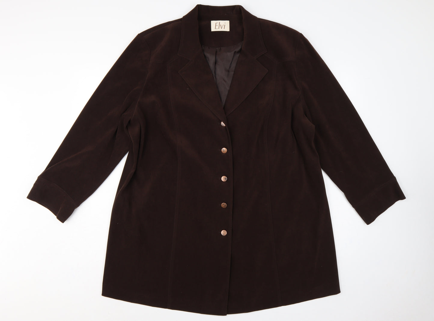 Elvi Women Brown UK 24 Long Stretch Button Lined Blazer Coat