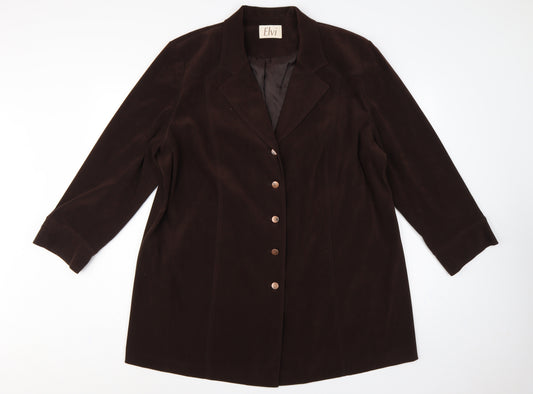 Elvi Women Brown UK 24 Long Stretch Button Lined Blazer Coat