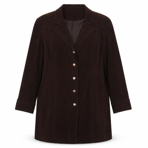 Elvi Women Brown UK 24 Long Stretch Button Lined Blazer Coat