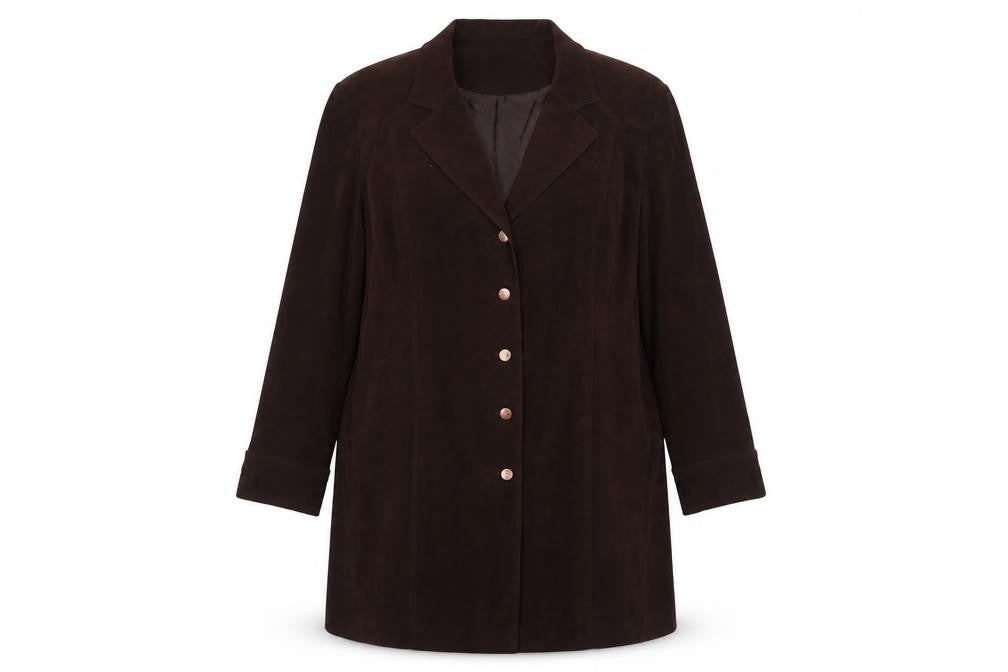Elvi Women Brown UK 24 Long Stretch Button Lined Blazer Coat