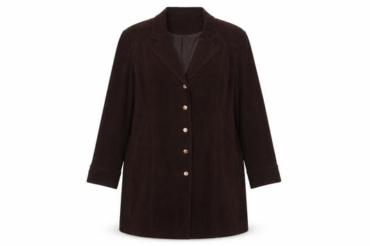 Elvi Women Brown UK 24 Long Stretch Button Lined Blazer Coat