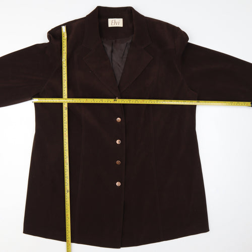 Elvi Women Brown UK 24 Long Stretch Button Lined Blazer Coat