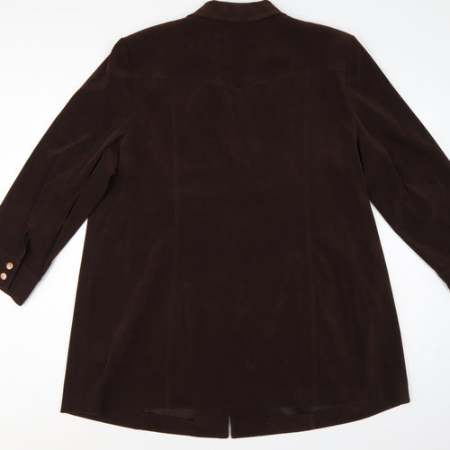 Elvi Women Brown UK 24 Long Stretch Button Lined Blazer Coat