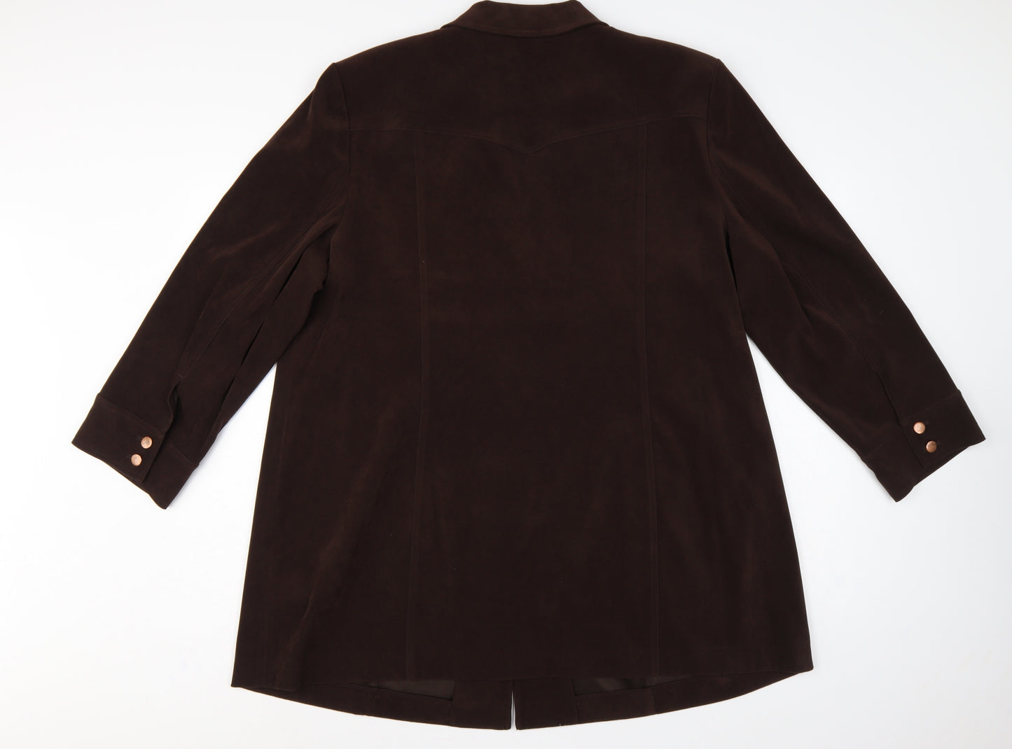 Elvi Women Brown UK 24 Long Stretch Button Lined Blazer Coat