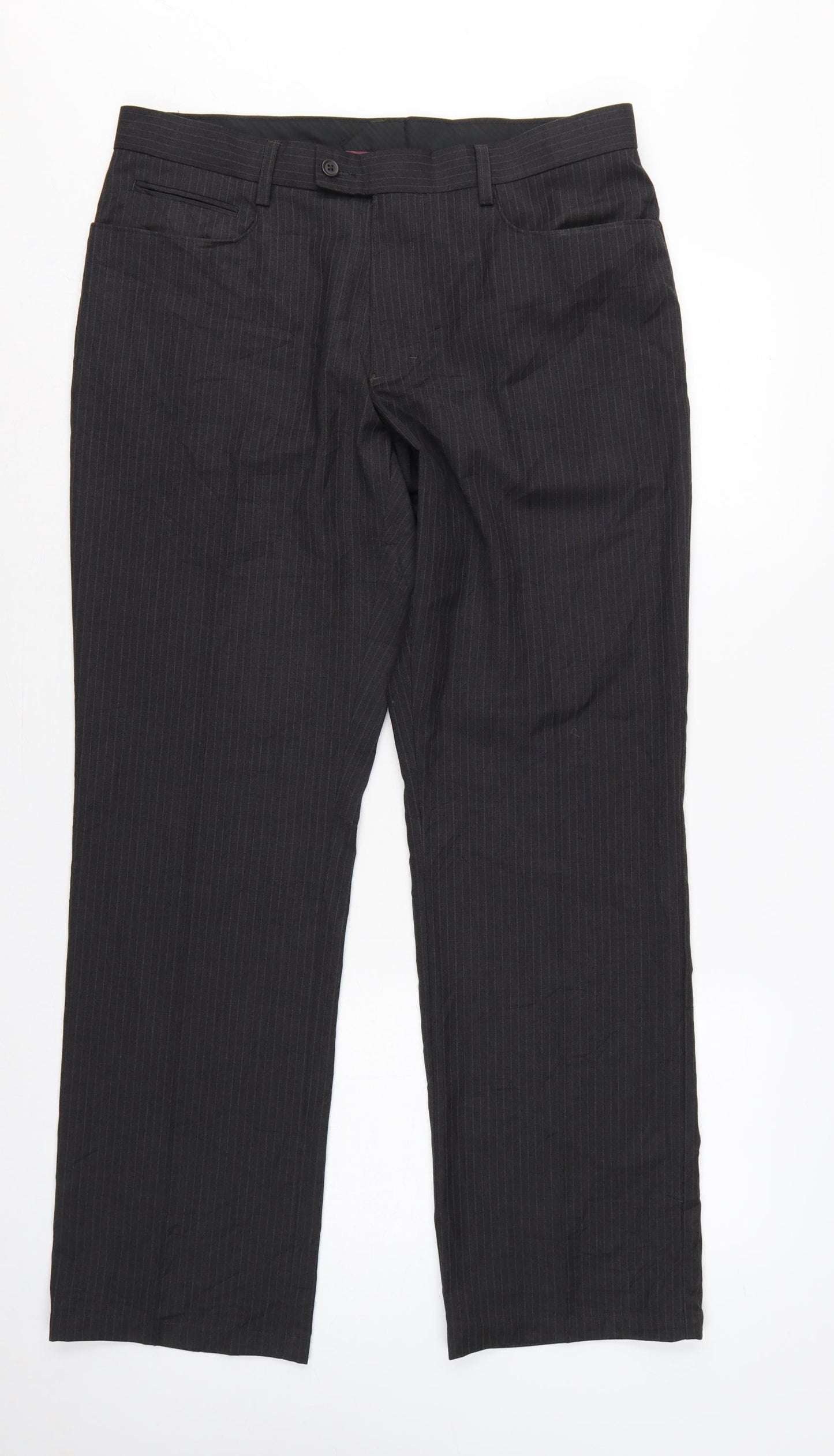 Next Men’s Black Pinstripe Regular Fit Dress Trousers 34R