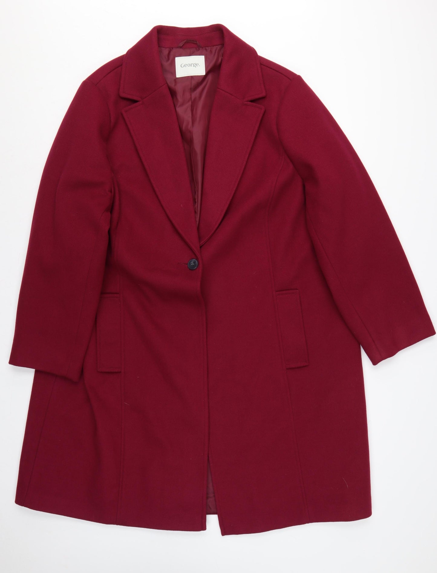 George Women’s Red Size 24 Long Single-Breasted Lined Overcoat