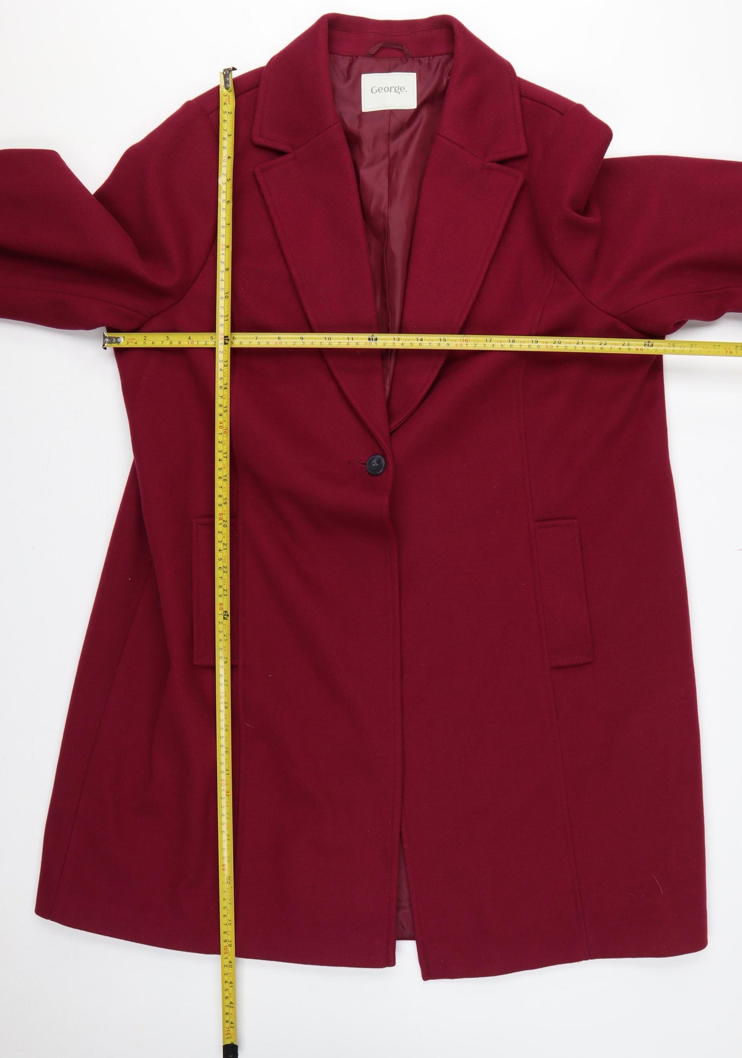 George Women’s Red Size 24 Long Single-Breasted Lined Overcoat