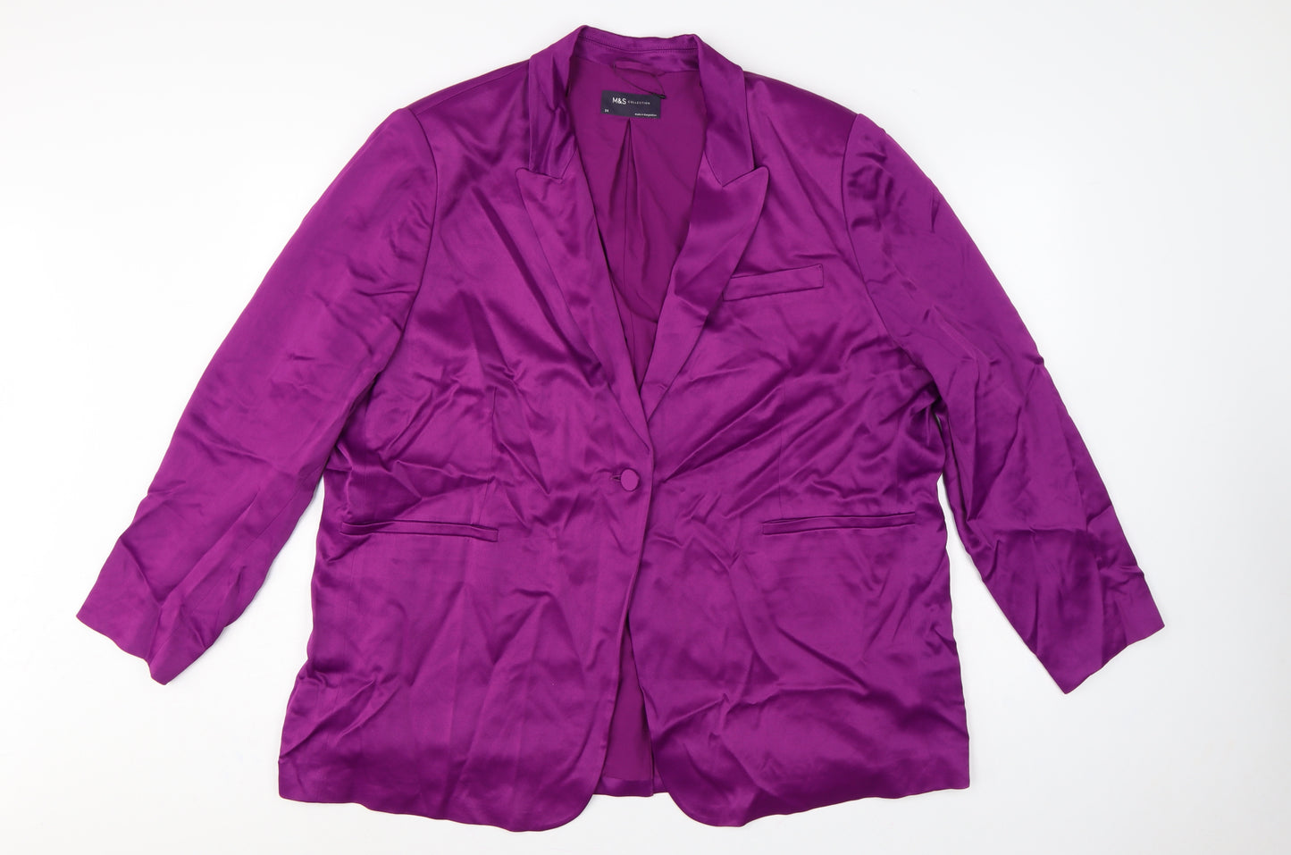 Marks & Spencer Women Purple UK 24 Tuxedo Blazer Shawl Lapel Viscose