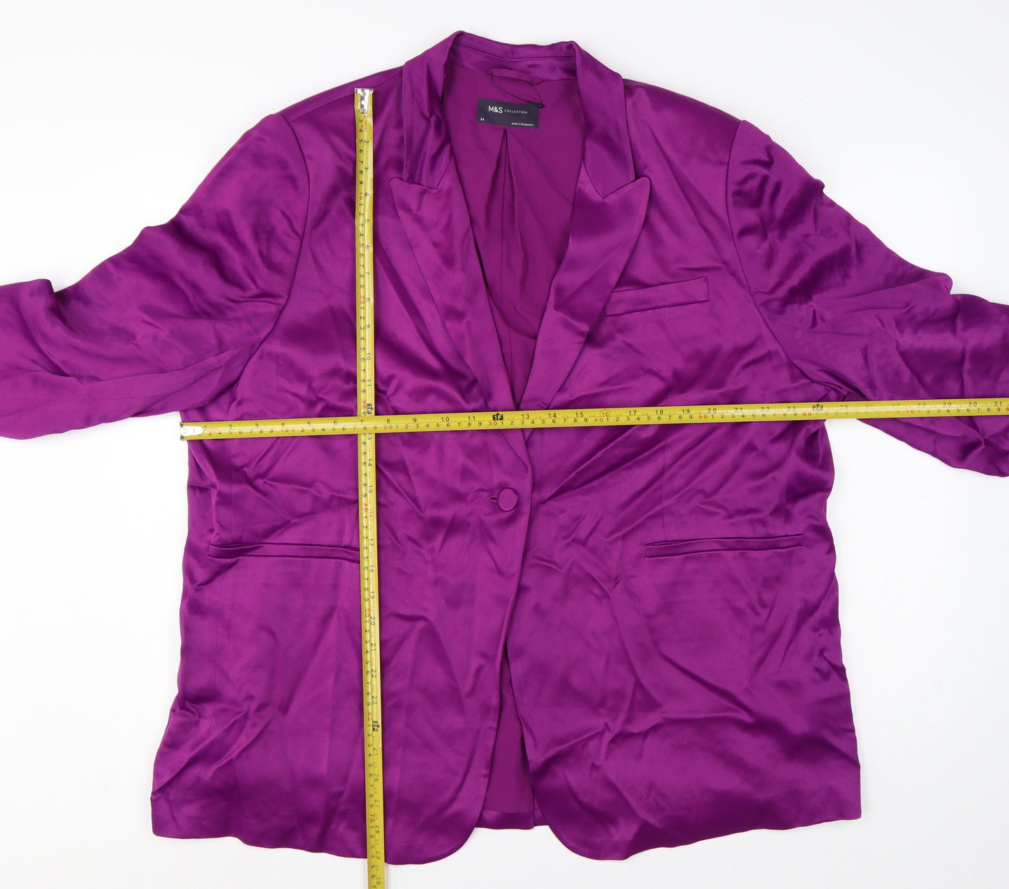 Marks & Spencer Women Purple UK 24 Tuxedo Blazer Shawl Lapel Viscose