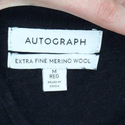 Autograph Men’s Black M Merino Wool 1/4 Zip High Neck Jumper