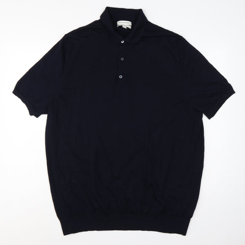 Autograph Men's Navy 3XL Merino Wool Short Sleeve Henley Jumper