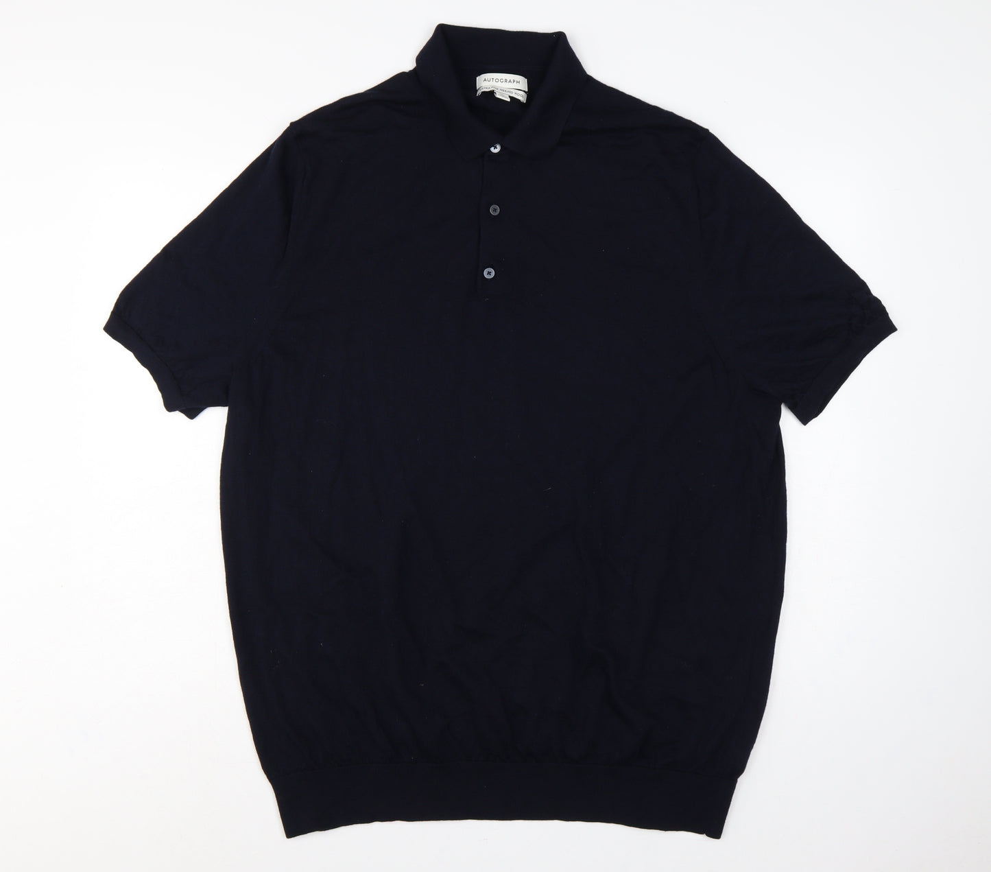 Autograph Men's Navy 3XL Merino Wool Short Sleeve Henley Jumper
