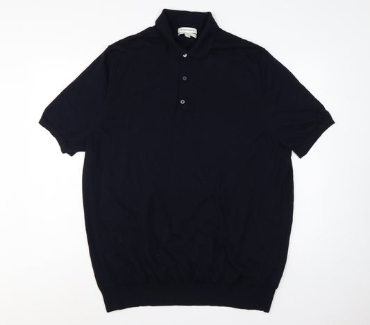 Autograph Men's Navy 3XL Merino Wool Short Sleeve Henley Jumper
