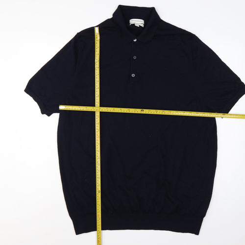 Autograph Men's Navy 3XL Merino Wool Short Sleeve Henley Jumper