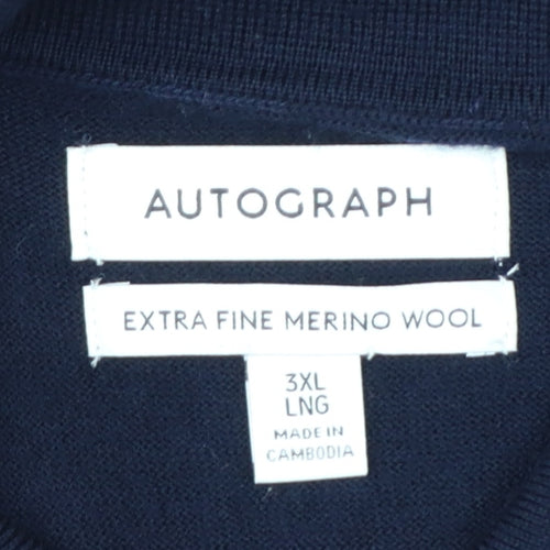 Autograph Men's Navy 3XL Merino Wool Short Sleeve Henley Jumper