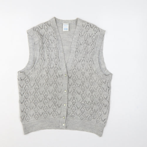 BHS Women Grey Size 18 Sleeveless V-Neck Knit Button Cardigan Vest